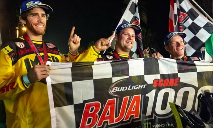Baja 1000 2015 Winning Motorcycle Team of Colton Udall, Mark Samuels and Justin Jones.