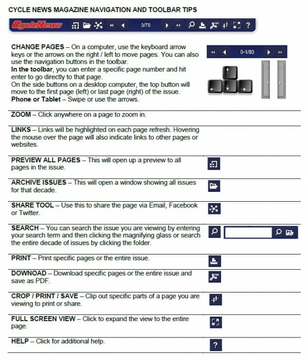 Cycle News Magazine Navigation and Toolbar Tips