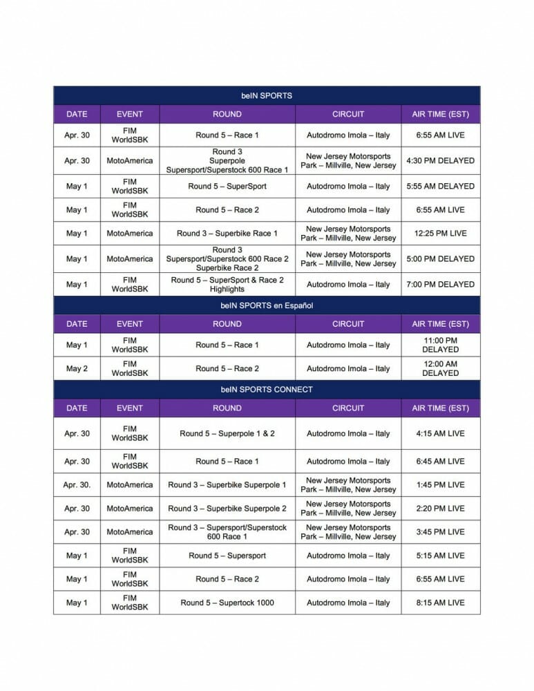 Watch MotoAmerica and World Superbike racing via beIN SPORTS and beIN SPORTS CONNECT.