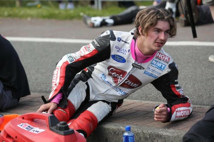 PACEMAKER BELFAST 14/05/2016 Malachi Mitchell Thomas who crashed during the supertwins race at the North West 200 today 14/05/2015 Malachi Mitchell-Thomas was killed today in a crash during the supertwins race at the North West 200. Racing was abandoned as a result of the crash. He is pictured on the grid just before racing began.
