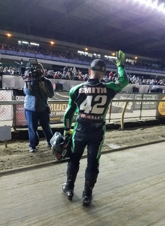 Bryan Smith waves to crowd at Sacramento Mile