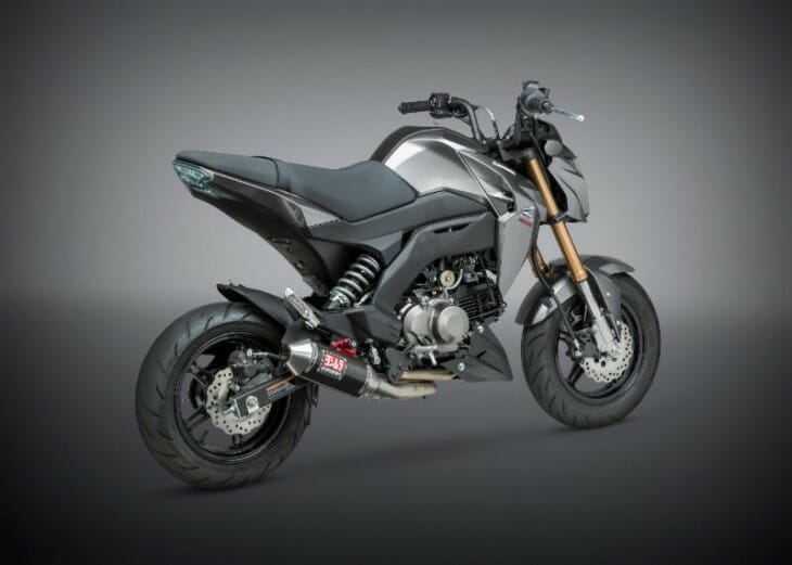 The 2017 Kawasaki Z125 PRO with the Race Series RS-2 mini carbon in Works Finish