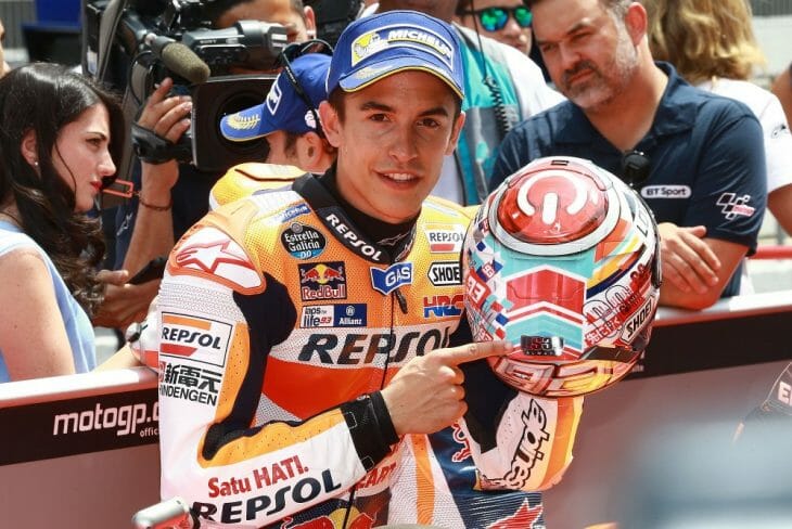 Marc Marquez won the pole at Catalunya on a revised circuit.