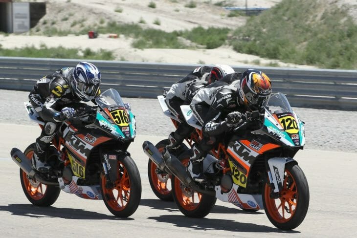 Ashton Yates (120) took the KTM RC Cup Race 2 win over Anthony Mazziotto (hidden) and Brandon Paasch (516). Photography by Brian J. Nelson.