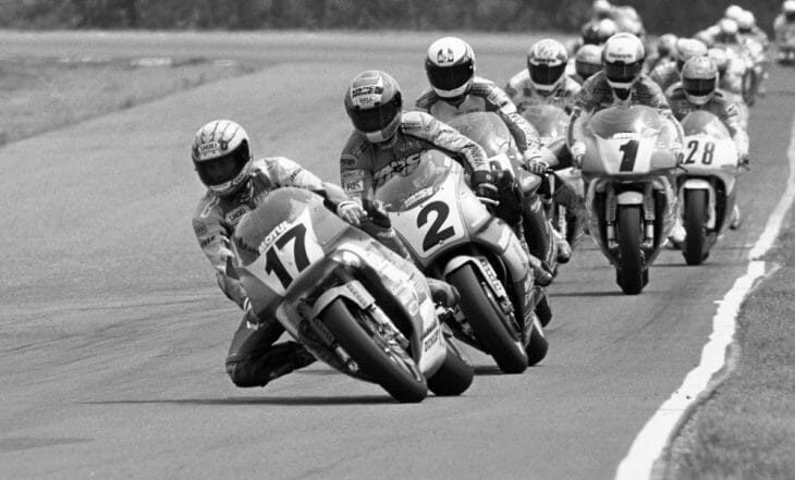 Scott Russell leading the Brainerd AMA Superbike race in 1992