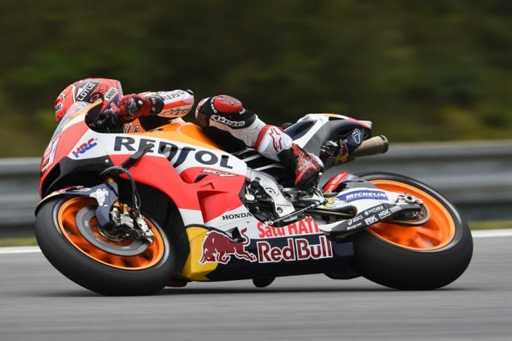 Marc Marquez was fastest on Friday at Brno.