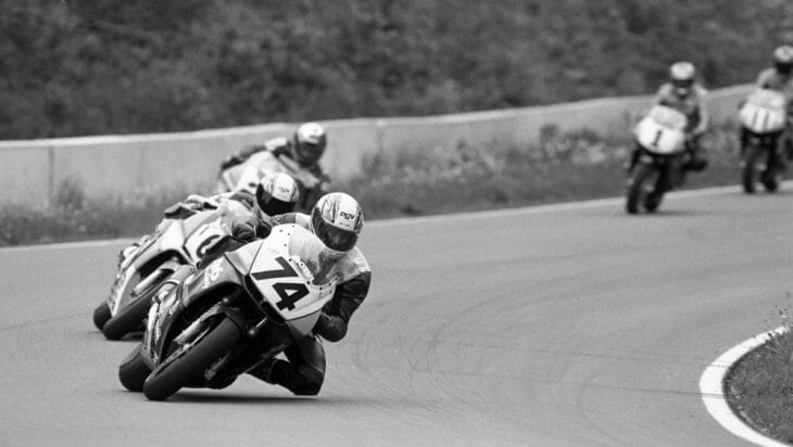 Todd Harrington leads the final lap of the 1996 AMA 600 Supersport race at Road America