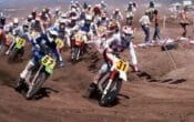 Scott Manning leads the start of the AMA 500cc Motocross National at Las Vegas MX Park in May of 1985.
