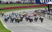 The Chevy Trucks AMA Superbike race at Mid-Ohio Sports Car Course on July, 16, 2000, takes the green flag.