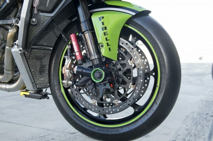 Shot of the front end of the Kawasaki ZX-10R.