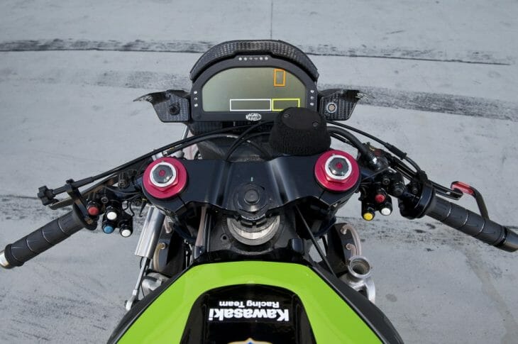 The dash and switches of Jonathan Rea's Kawasaki ZX-10R.