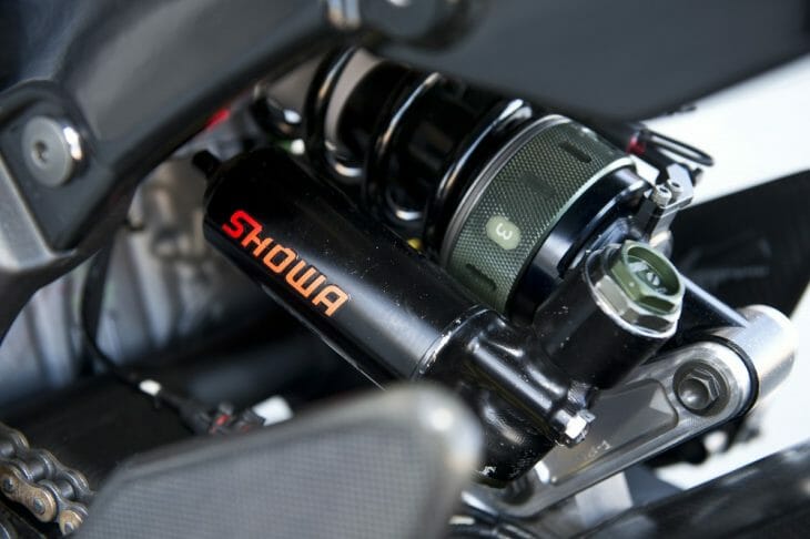 Factory Showa shock on the Kawasaki ZX-10R.