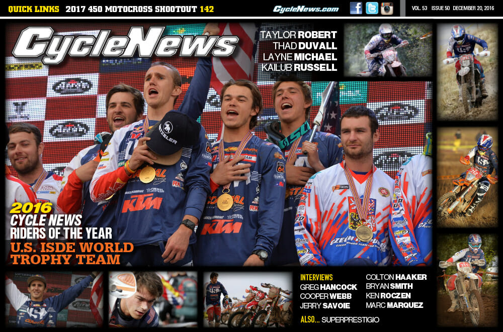 Cycle News Magazine #50: 2016 Rider Of The Year, Interviews, 2017 450 Motocross Shootout...