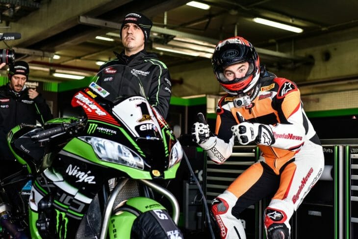 Rennie acting like an idiot with the Kawasaki ZX-10R.