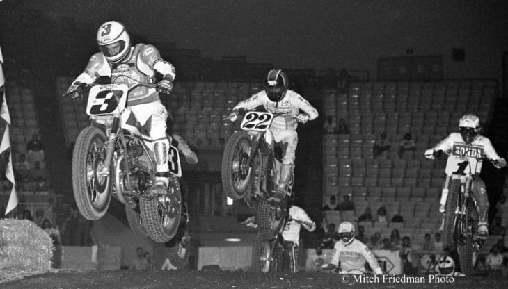 Ricky Graham leads Keith Day and Bubba Shobert in the Cow Palace TT 600 National in 1988.