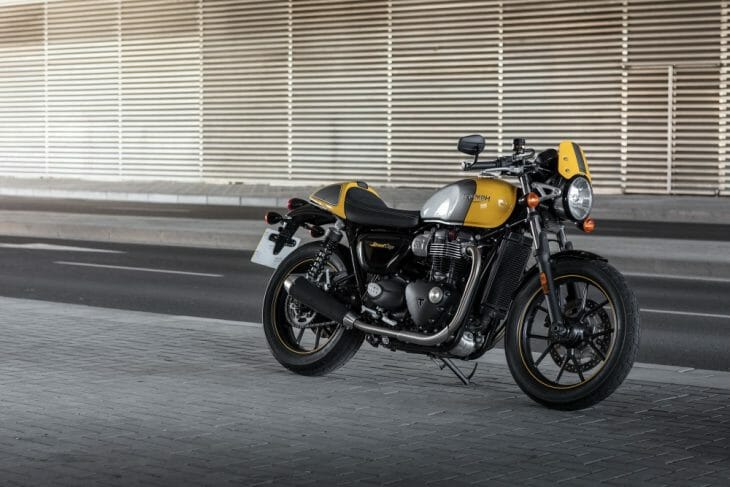 Triumph Street Cup going around a bend. Triumph Street Cup on its own