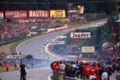 This 1988 photograph shows the most famous part of the Spa-Francorchamps circuit, Eau Rouge.