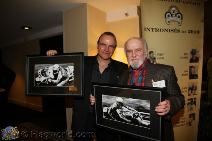 Miguel Duhamel and his dad Yvon at the recent Canadian Motorcycle Hall of Fame induction ceremony. (Courtesy Michel Flageole)