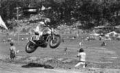 Doug Chandler shows perfect form as he jumps over the jump at the Peoria TT sometime in the late 1980s. (Mitch Friedman photo)
