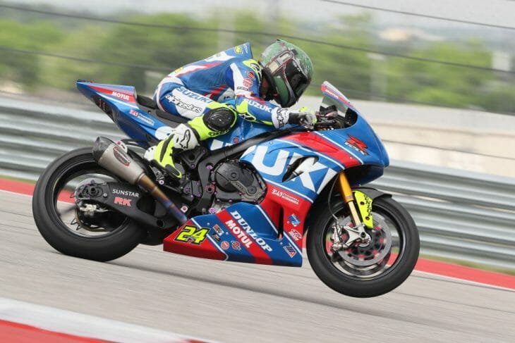 Toni Elias recorded the top trap speed at the 2017 COTA pre-season test on his Yoshimura Suzuki.