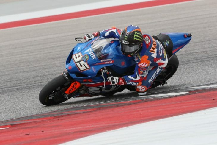 Roger Hayden topped the charts on his Yoshimura Suzuki in the pre-season MotoAmerica tests.