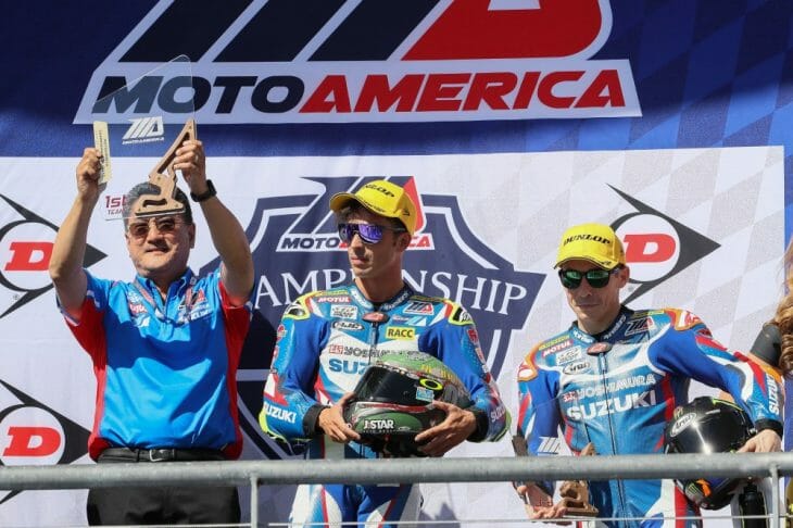 Yoshimura Suzuki Factory Racing’s Toni Elias remained undefeated in MotoAmerica Superbike action at the picturesque Circuit of the Americas 