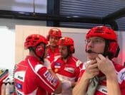 Suomy supplying protective helmet equipped with headphones for the MotoGP Ducati mechanics.