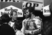 Jack Middelburg stands on the podium of the 1981 British GP with Kenny Roberts and Randy Mamola. (Henny Ray Abrams photo)