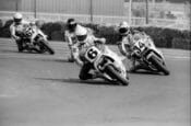 Wayne Rainey, Kevin Schwantz, Doug Polen and Bubba Shobert battle in the Memphis round of the 1987 AMA Superbike Championship.