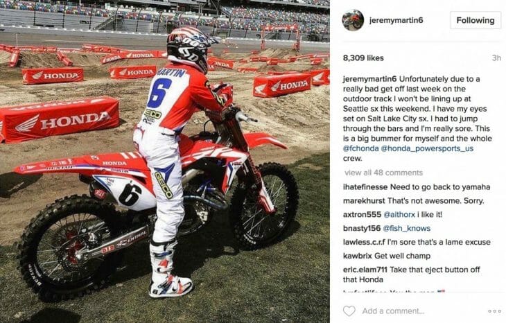 Jeremy Martin Out For Seattle SX