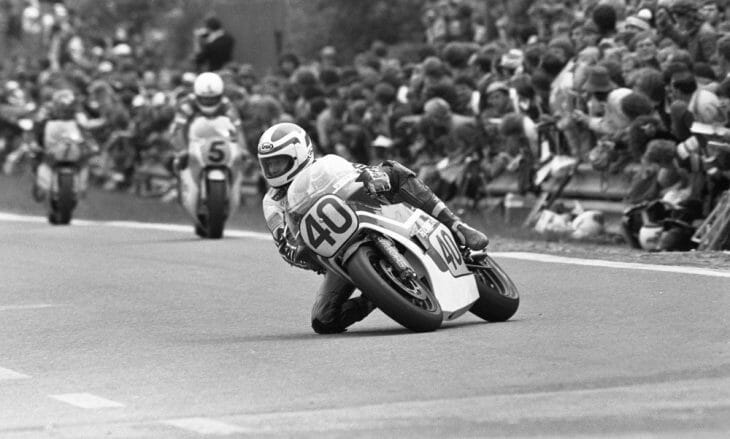 Freddie Spencer leading the Belgian Grand Prix in a front of a massive crowd. (Henny Ray Abrams photo)