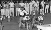 Bart Markel and Dick Mann being introduced at the 1969 Ascot Park TT National