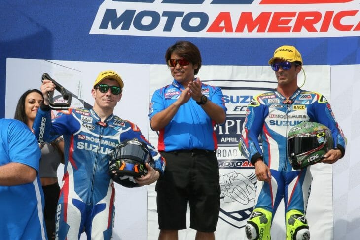 Yoshimura Suzuki's Toni Elias and Roger Hayden finished 1-2 at Road Atlanta.