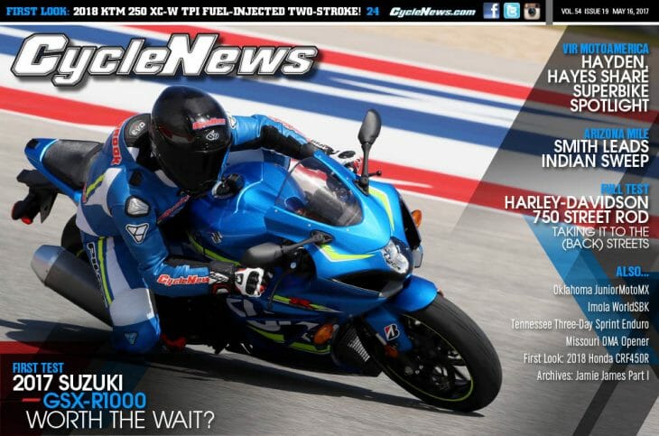 Cycle News Magazine #19: First Test 2018 Suzuki GSX-R1000, VIR MotoAmerica, Arizona Mile...