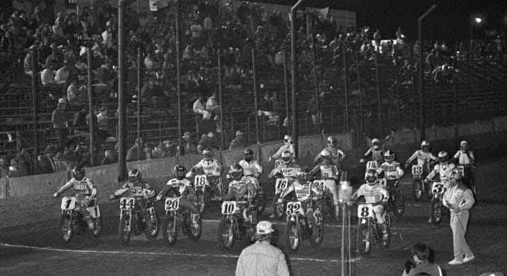 Riders line up for the 1986 Ascot TT National where Alex Jorgensen took the victory.