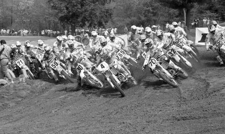 At mid-year 25 years ago It looked like a teenaged Damon Bradshaw (4) might steal the AMA 250cc Motocross Championship, but it wasn’t to be. (Henny Ray Abrams photo)