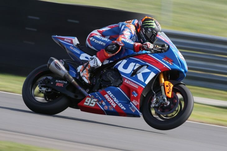 At Pittsburgh International Race Complex Sunday, Yoshimura Suzuki's Roger Hayden scored his second MotoAmerica Superbike victory of the season and regained second in the series standings. (Photo by Brian J. Nelson) 