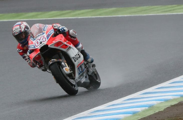 Andrea Dovizioso emerged the leader on day one at a wet Motegi. (Gold & Goose photo)