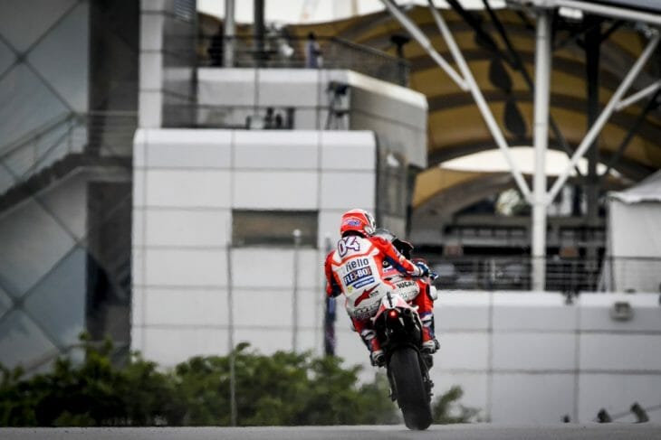 Andrea Dovizioso top the MotoGP timing charts Friday at Sepang. (Courtesy MotoGP)