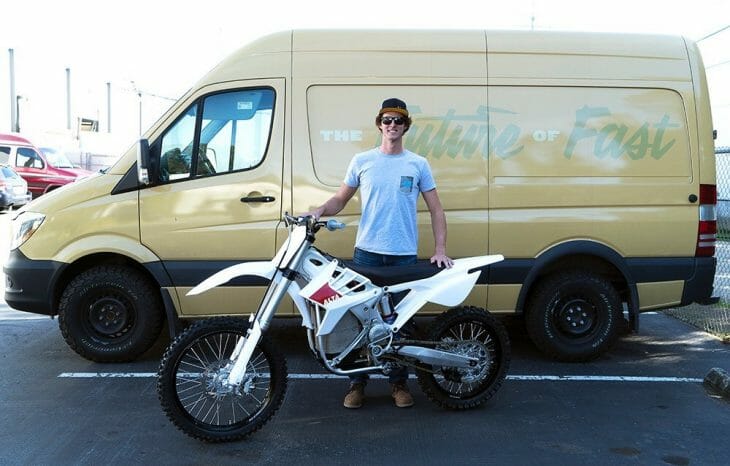 Ty Tremaine poses with the Alta Redshift MX Electric bike. He will aim to prove that the electric bike can compete with internal combustion engines in 2018. 