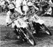 Brad Lackey (6) battling Andre Vromans for the 1982 FIM 500cc Motocross World Championship.