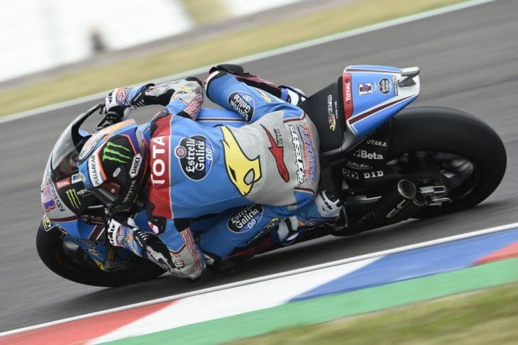Alex Marquez was quickest in Moto2 on the opening day in Argentina.