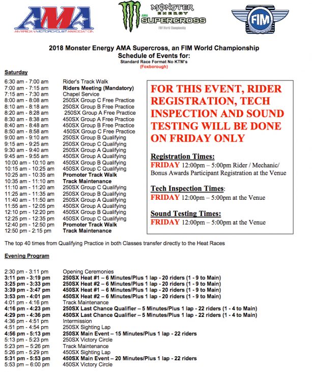Early Schedule For Foxborough Supercross