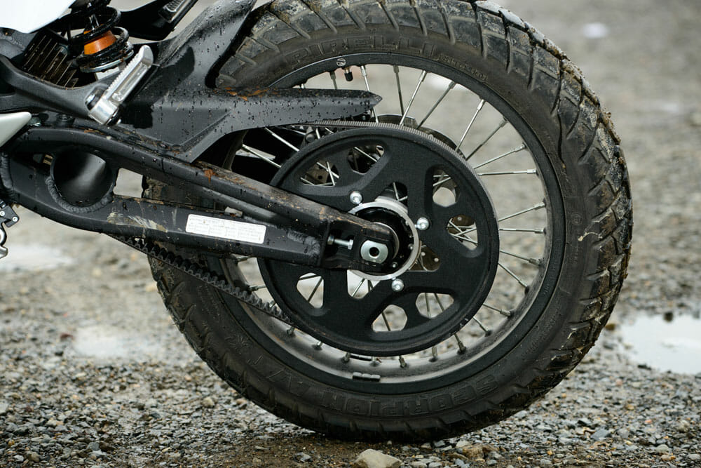 Belt drive is good for silence on the road but fragile on the trail.