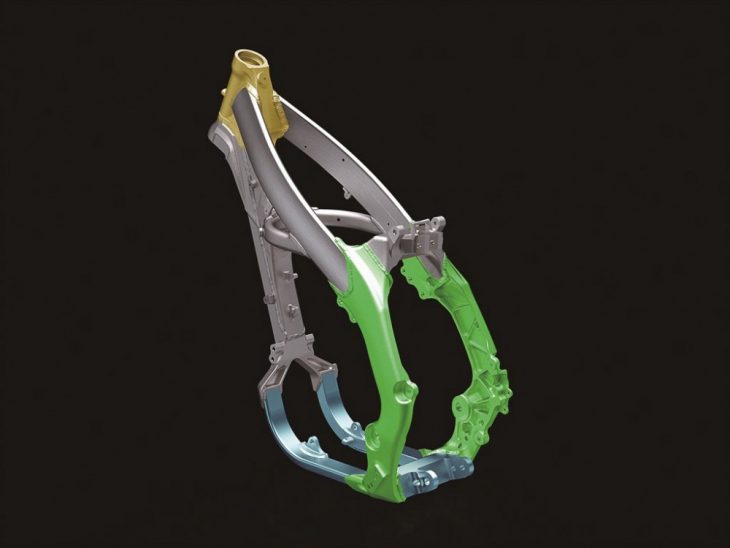 The KX450F frame is all new for 2019.