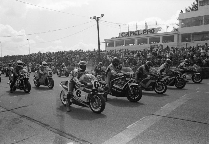 The start of an AMA Superbike race at Bryar Motorsports Park in 1986