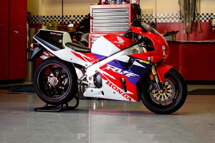 The RC45 in all its glory. This example is number 006 off the production line with only a touch over 4000 miles on the clock since 1994. It’s also likely the most pristine example of an RC45 you’ll find outside of the Honda Museum in Japan.