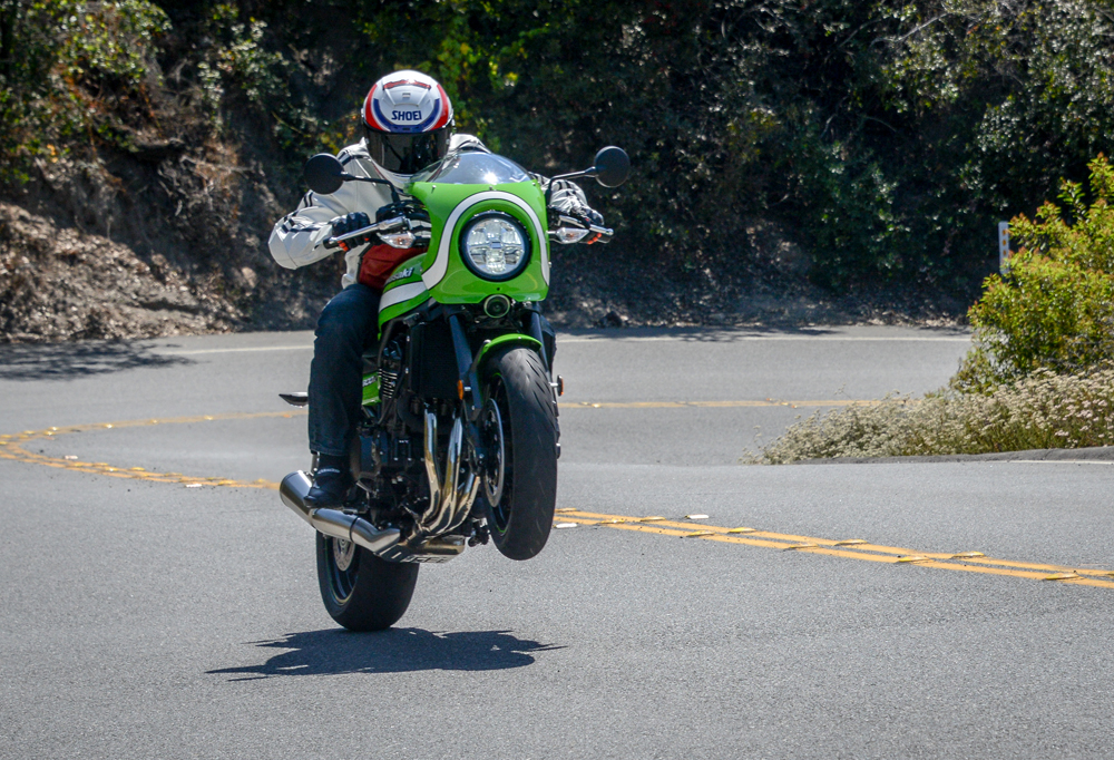 Traction control will mitigate this kind of behavior pretty quickly, but the Café will still pull the odd power wheelie.
