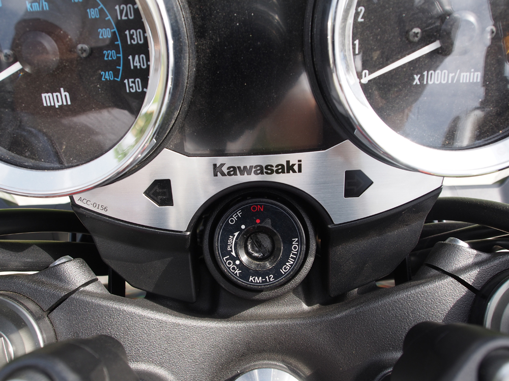 We also fitted a stick-on Kawasaki dash piece. You know, just because...