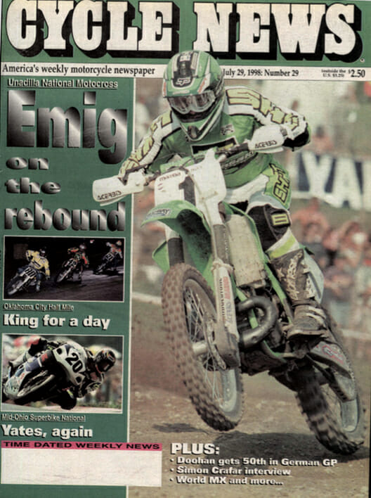 Jeff Emig on the cover of Cycle News 20 years ago